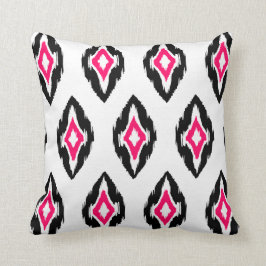 Almofada Padrão Tribal de Ikat Preto de Fúcsia Moderna 1b