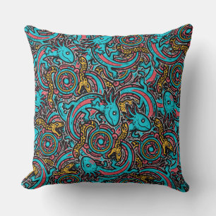 Almofada Padrão tribal mitologia boho Xolotl Axolote Asteca