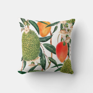 Almofada Padrão tropical aquarela, fruta duriana, manga o