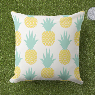 Almofada Padrão Tropical de Abacaxi Amarelo Menta