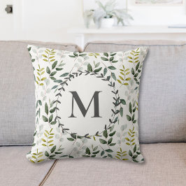 Almofada Padrão Tropical de Eucalipto Monograma