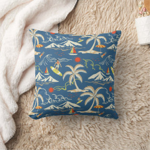 Almofada Padrão tropical do Surf retroativo