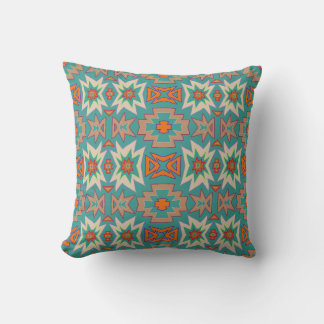 Almofada Padrão Turquesa Laranja Tribal Sudoeste