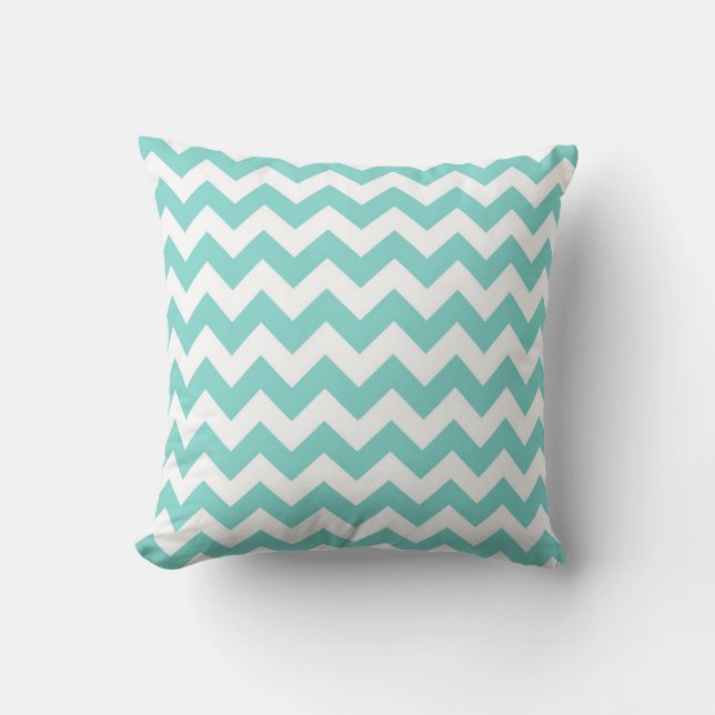 Almofada Padrão Turquoise Aqua White Chevron Zig Zag (Frente)