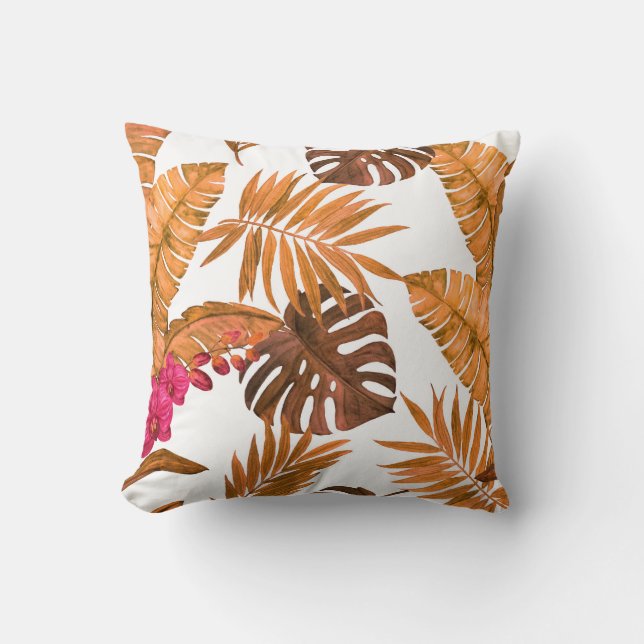 Almofada Padrão uniforme de aquarela com folhas tropicais a (Frente)