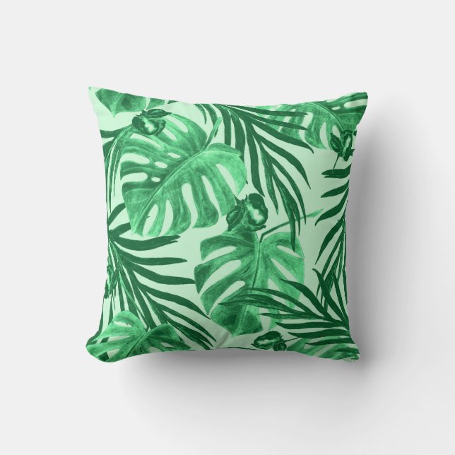 Almofada Padrão uniforme de aquarela com folhas tropicais a (Frente)