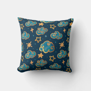 Almofada Padrão uniforme de aquarelas com a lua, estrelas,