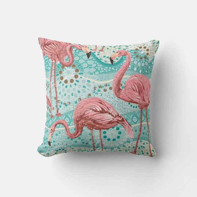 Almofada Padrão uniforme de flamingos cor-de-rosa (Frente)