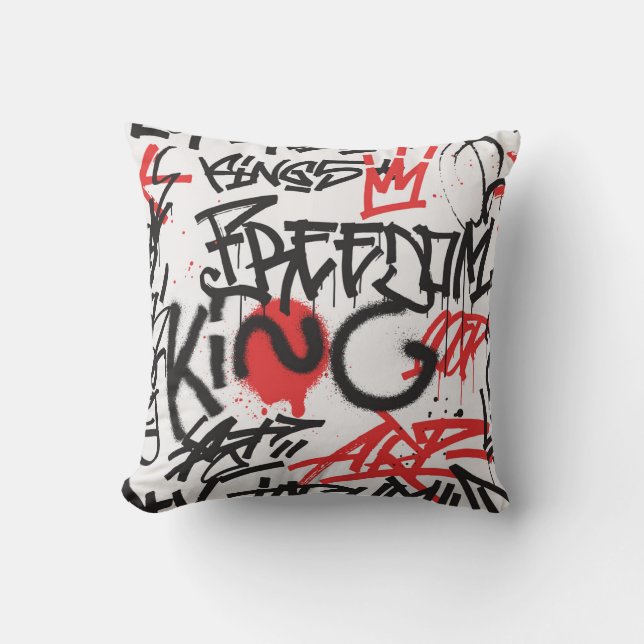 Almofada Padrão uniforme de grafite em preto e vermelho i (Frente)