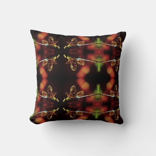 Almofada padrão verde azul de libélula sólido para trás (Frente)