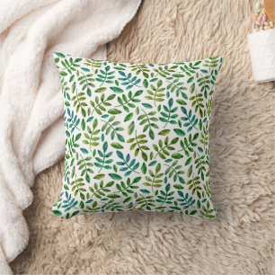 Almofada Padrão verde de aquarela. Folhagem floral verde