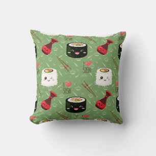 Almofada Padrão verde Kawaii Sushi