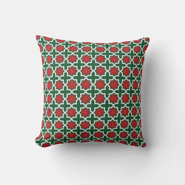 Almofada Padrão Verde Vermelho e Branco de Natal (Frente)