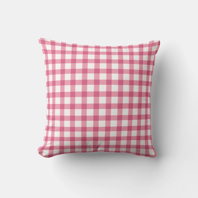 Almofada Padrão verificado de Xadrez de Gingham cor-de-rosa (Frente)