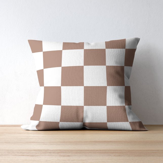 Almofada Padrão verificado em branco e Mocha Mousse (Criador carregado)