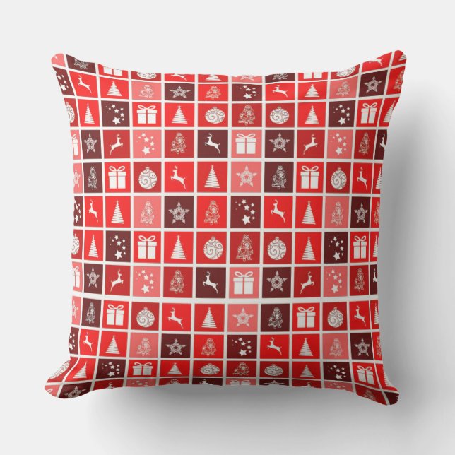 Almofada Padrão Vermelho de Férias de Natal (Frente)