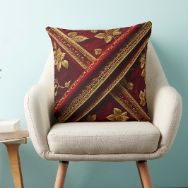 Almofada Padrão vermelho dourado com aspecto de bordado tex