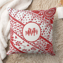 Almofada Padrão Vermelho Henna Mehndi, Pintado à Mão