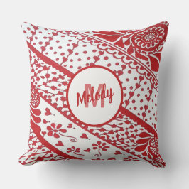 Almofada Padrão Vermelho Henna Mehndi, Pintado à Mão