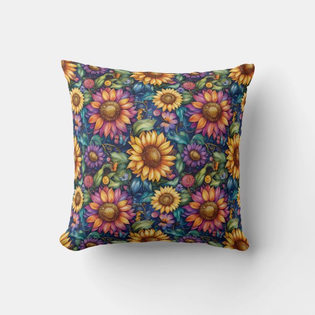 Almofada Padrão Vibrante da Sonda Floral Boêmia (Frente)