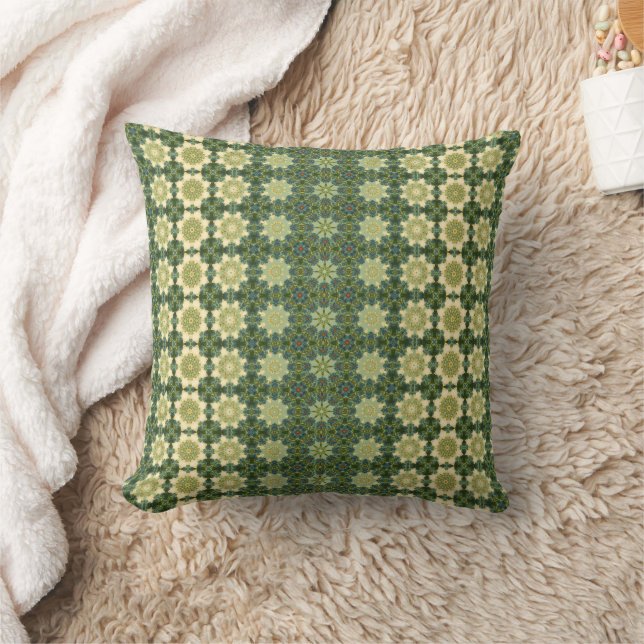 Almofada Padrão vintage em verde e branco creme (Cobertor)