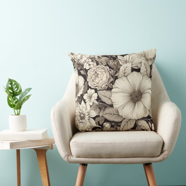 Almofada Padrão Vintage Floral Sepia (12) (Cadeira)