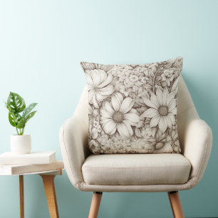 Almofada Padrão Vintage Floral Sepia (5)