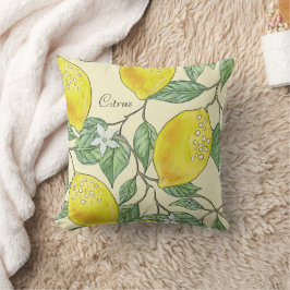 Almofada Padrão Vintage Watercolor Summer Citrus Lemons