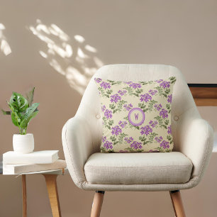 Almofada Padrão Violeta Suave em Amarelo Pálido com Inici