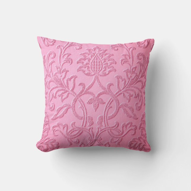 Almofada padrão vitoriano damask velvet cor-de-rosa (Frente)
