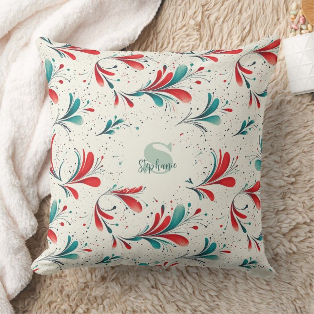 Almofada Padrão Whimsical Blue e Red Paisley Leaf (2) (Cobertor)