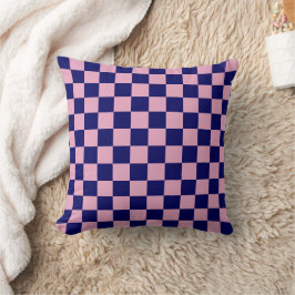 Almofada Padrão Xadrez Azul Marinho e Rosa Claro