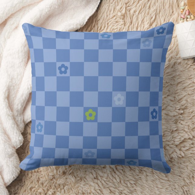 Almofada Padrão Xadrez de Flores Nº 01 - Azul Claro (Cobertor)
