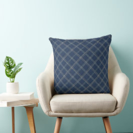 Almofada Padrão Xadrez de Jeans Azul
