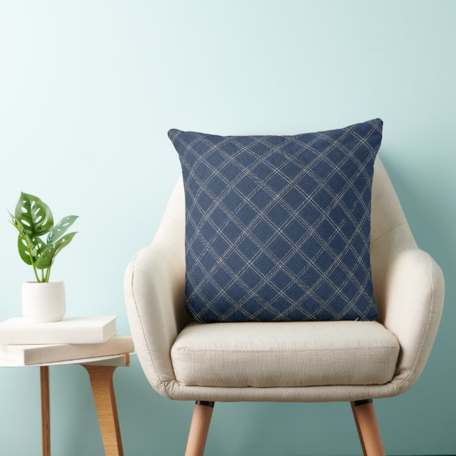 Almofada Padrão Xadrez de Jeans Azul (Cadeira)