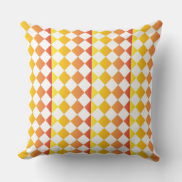 Almofada Padrão Xadrez Diamante Gradiente Laranja Amarelo V