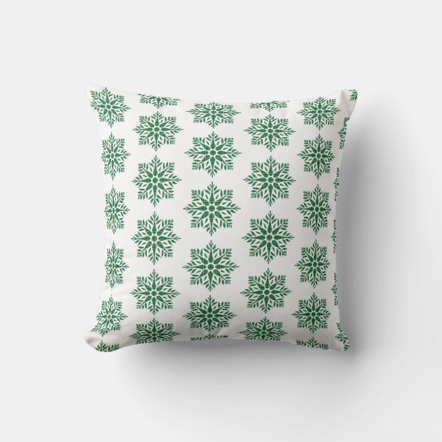 Almofada Padrão Xadrez Floco de Neve de Natal Verde (Frente)