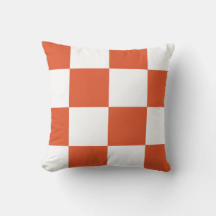 Almofada Padrão Xadrez Laranja e Branco