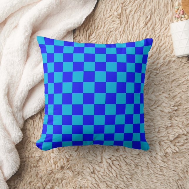 Almofada Padrão Xadrez Monocromático Azul (Cobertor)