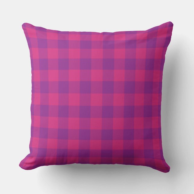 Almofada Padrão Xadrez Plaid Rosa Roxo (Frente)