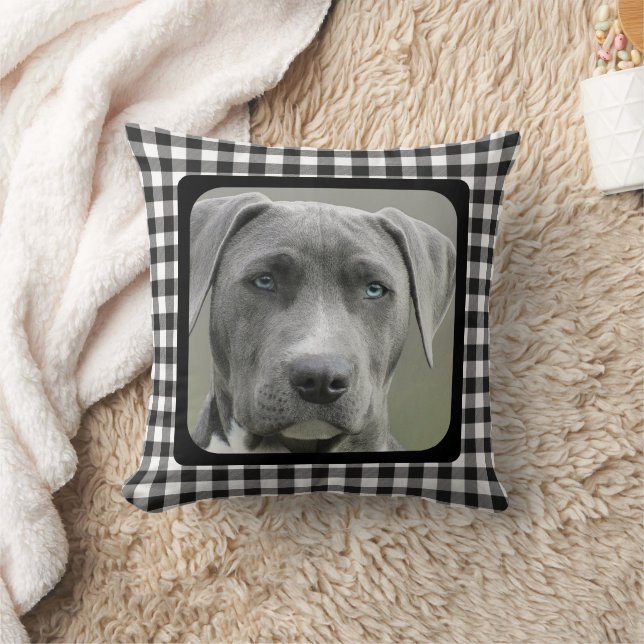 Almofada Padrão Xadrez Preto e Branco Memorial de Cachorro  (Cobertor)