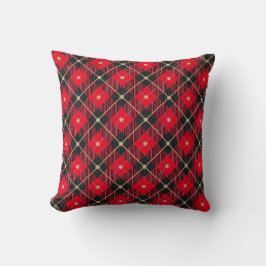Almofada Padrão Xadrez Preto Vermelho