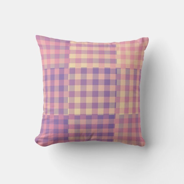 Almofada Padrão Xadrez Remendado Amarelo Rosa Roxo (Frente)