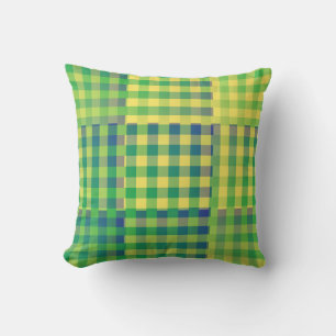 Almofada Padrão Xadrez Remendado Verde Azul Amarelo