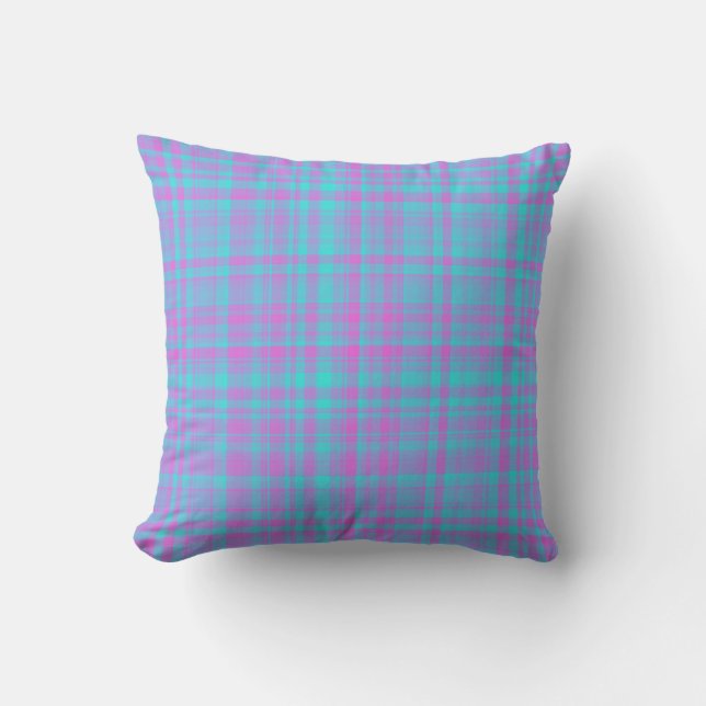 Almofada Padrão Xadrez Rosa Azul Roxo (Frente)