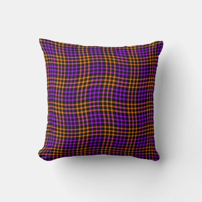 Almofada Padrão Xadrez Seamless Laranja Roxo (Frente)