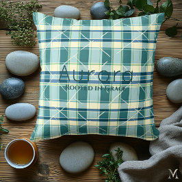 Almofada Padrão Xadrez Verde Moderno com Linha Geométrica