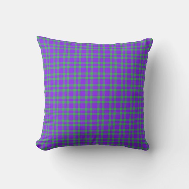 Almofada Padrão Xadrez Verde Roxo (Frente)