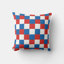 Almofada Padrão xadrez vermelho branco e azul