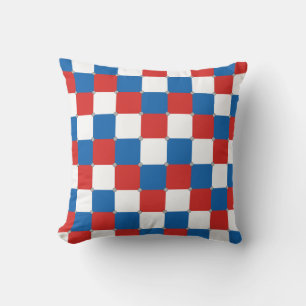 Almofada Padrão xadrez vermelho branco e azul